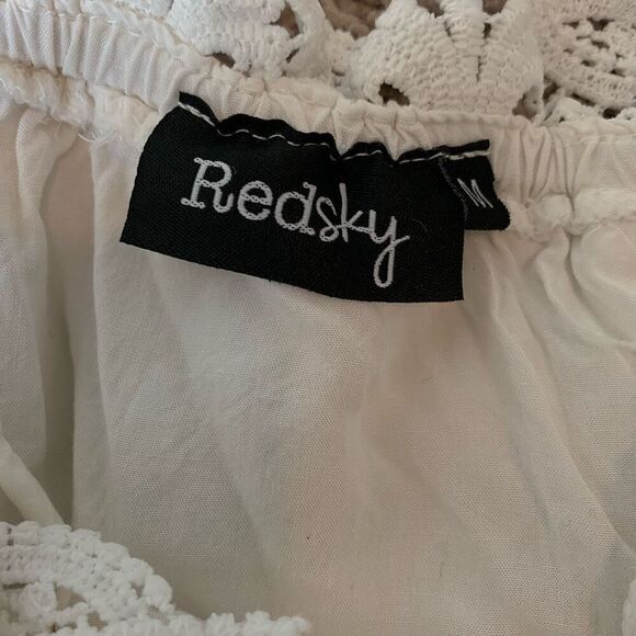 RedSky White Lace Peasant Blouse Top Prairie Off Shoulder Medium - Picture 4 of 7